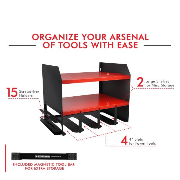 Instalação de parede de aço Rack de armazenamento de ferramentas elétricas para organização de garagem Solução de trabalho pesado
