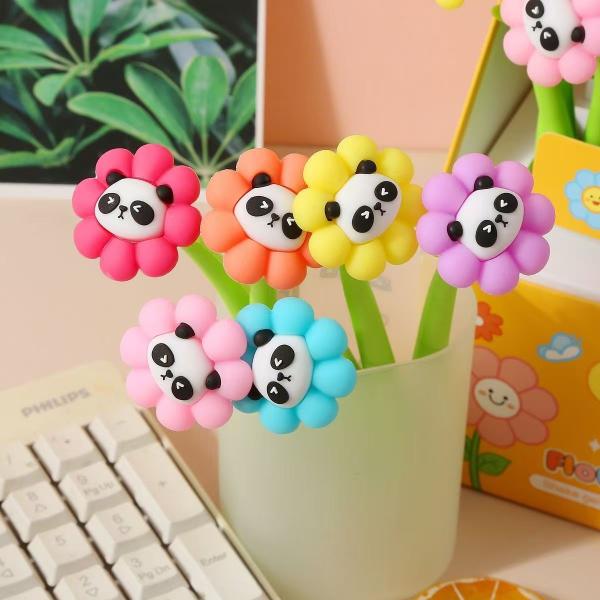 Panda Flower Pens Rose Shaped Ballpoint Pen Creative Liquid Black 0.5mm Gel Ink Rollerball Pen For Girls Women, Office School Decoration Supplies