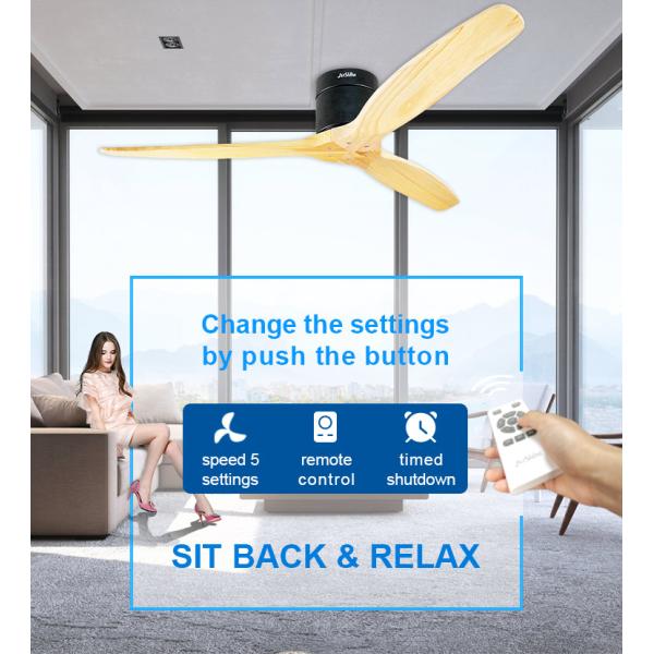 Motor de corrente contínua 52 polegadas Natureza madeira 3 lâminas de madeira de poupança de energia ventilador de teto para arrefecimento de ar