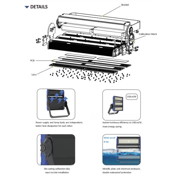 IP66 Waterproof 480W 150lm/W Outdoor Stadium Lighting 5700K