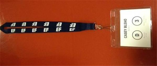 Polyester wrist lanyard with badge ID card, imprinted polyester wristlet loop straps,