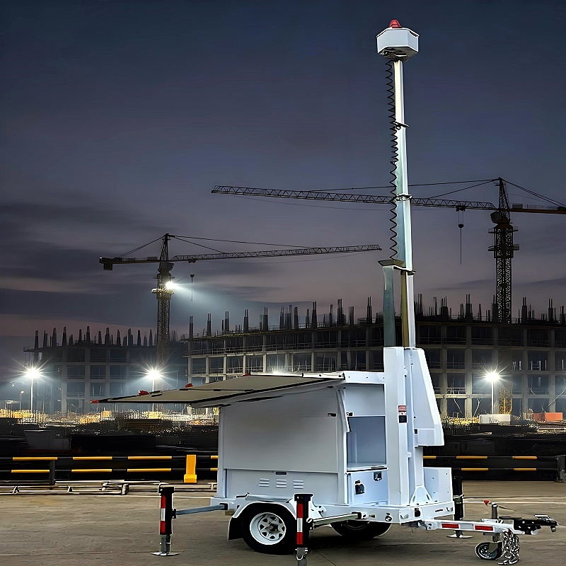 Surveillance Tower With Camera Remote Monitoring Wide Area Illumination Solar Mobile Light Tower 