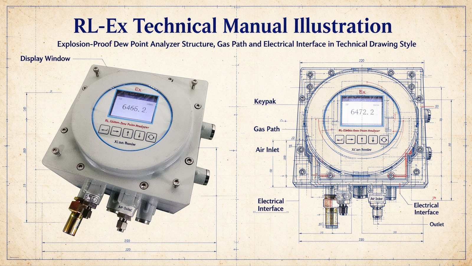 Explosion Proof Portable Gas Dew Point Analyzer Micro Water Analyzer Metal Construction Detector