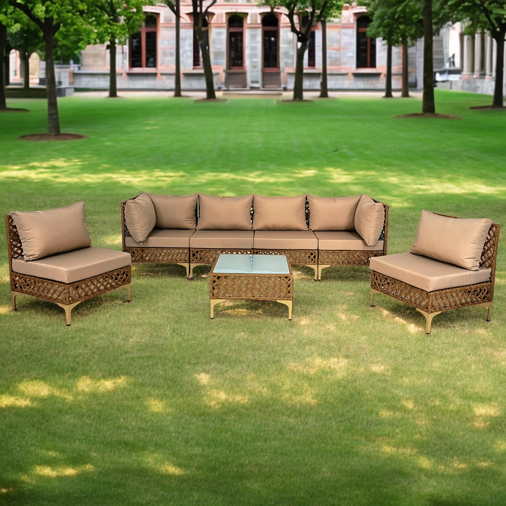 7 Pieces PE Wicker Sectional Outdoor Sofa with Coffee Table Backyard Patio Furniture Sets