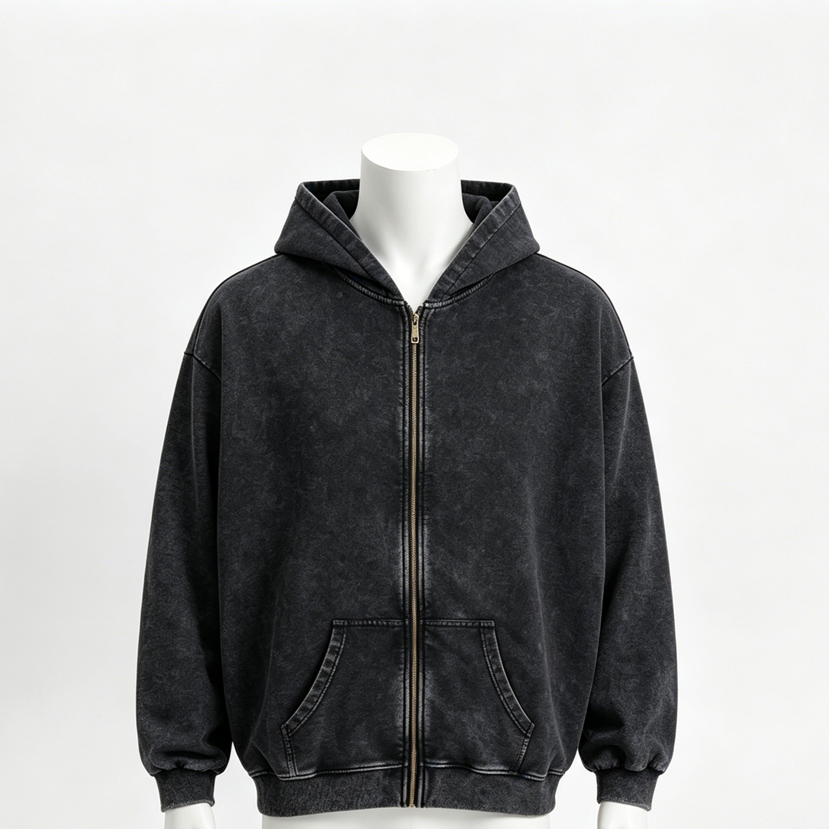 Wax Washed Zip Up Hoodie Cotton Streetwear Oversized Hoodie Oversized For Youth