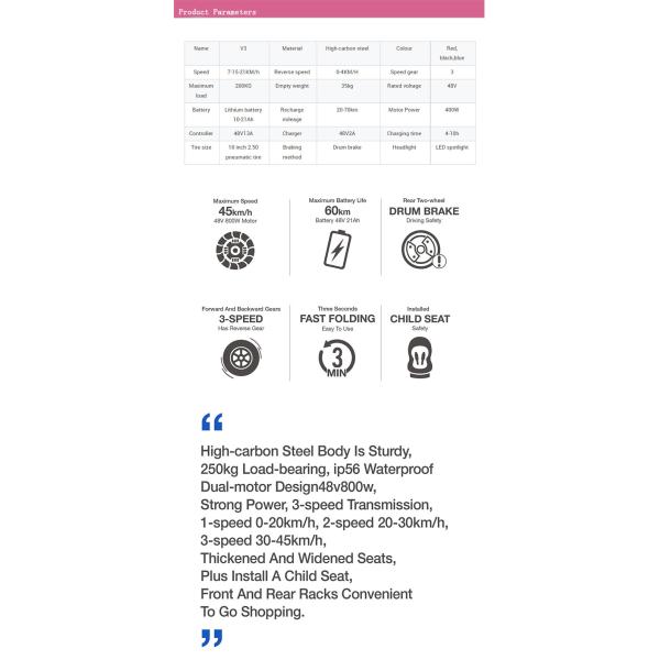 Three Wheel Electric Tricycle Bike 60V 500W Electric Tricycle For Cargo