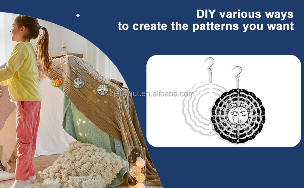 ZELOYAUT 24H-shipping Customizable Sublimation Wholesale Wind Spinner Blanks 3Inch Aluminum Spinners - DIY for Home DecoR