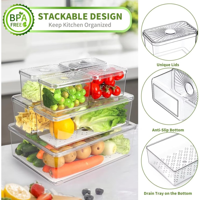 7/13/14PCS Set Household Drying Storage Boxes, Refrigerator Food Boxes, Transparent Kitchen Storage Boxes