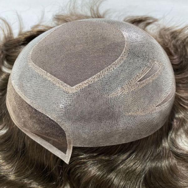 6 polegadas de cabelo humano Homens Toupee Mono renda Perucas de seda base fechamento