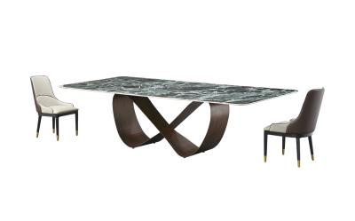 Customized New Modern Square Simple Metal Legs Marble Dining Table Set With 8 Chairs