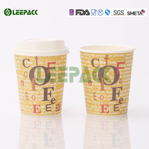 Custom logo printed disposable paper hot drink coffee tea cups with lids wholesale