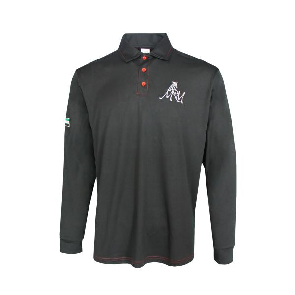 180GSM Lapel Collar T-SHIRT & POLO Red Buttons Black Long Sleeve T Shirt