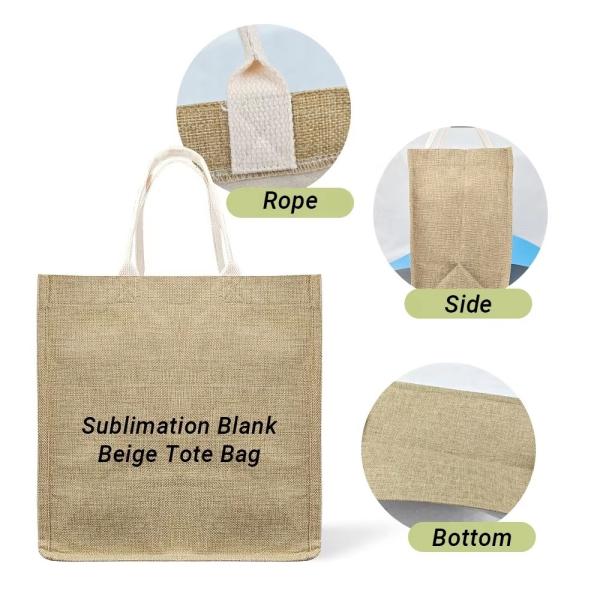 Custom Logo Blanks Sublimation Burlap Tote Bags Reusable Shopping Jute Handbag Linen Sublimation Bag