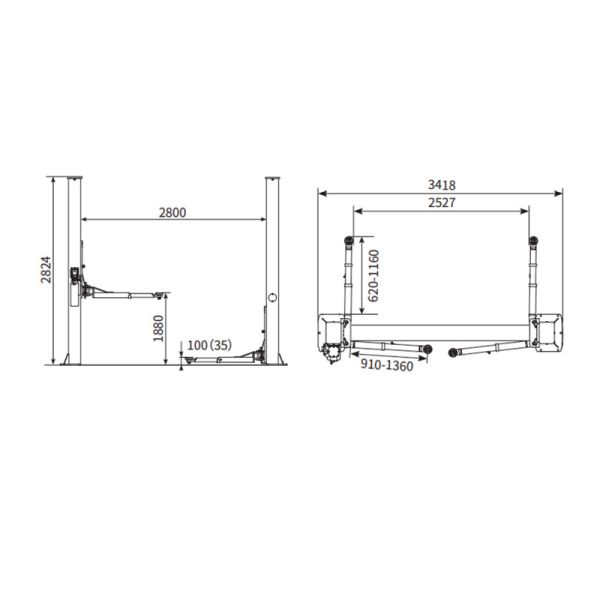 YD07-006 4000kg Two-Post Lift: 1880mm Height, AC/DC, Self-Lock for Car/SUV/Truck Repair
