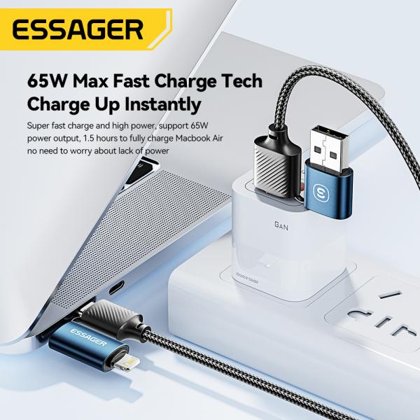 ESSAGER ES-X49 65W Usb to Type C Lightning 4 in 1 Charger Data Cable for Phone Laptop