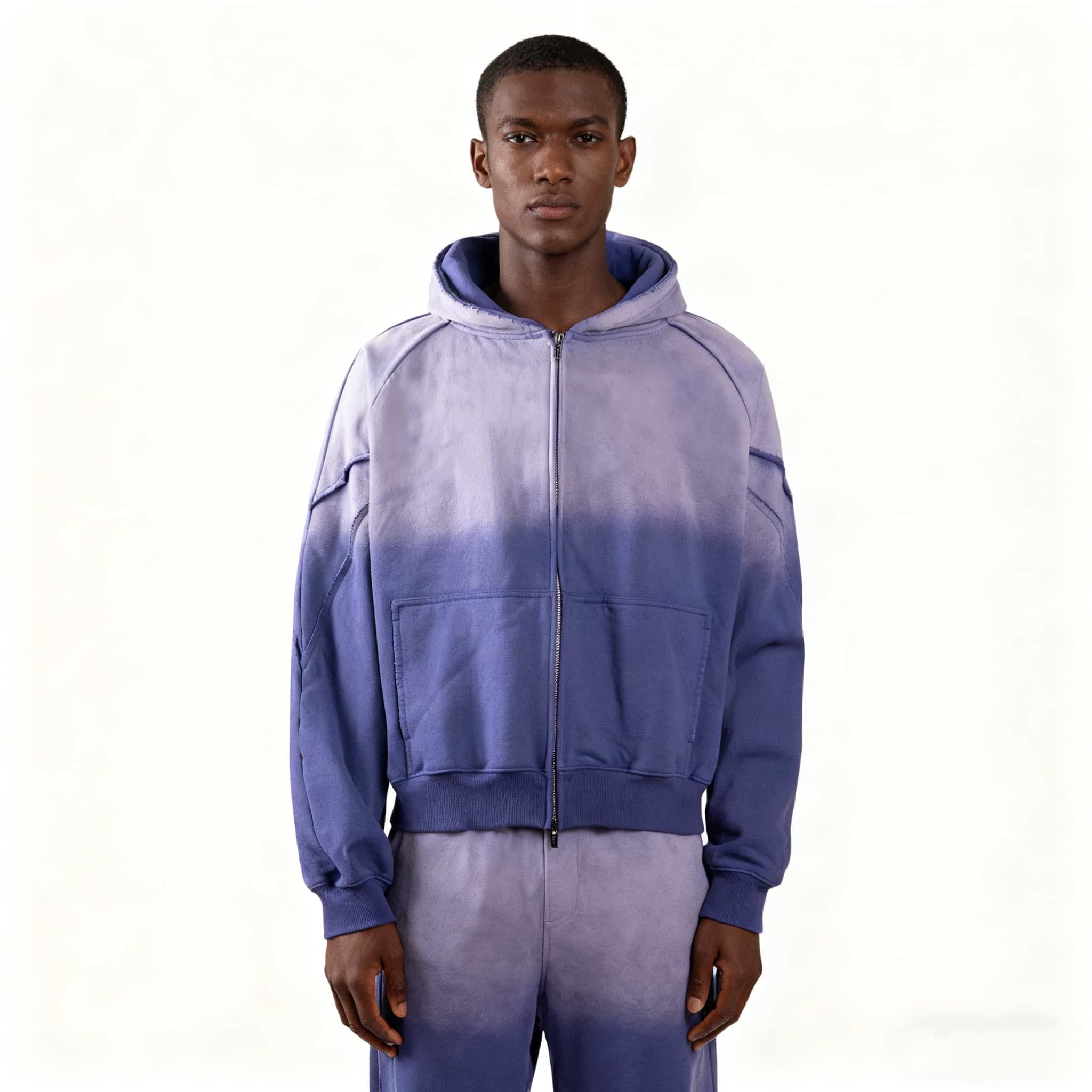 Custom 420gsm Screen Print Sun Faded Wash Distress Zip Up Hoodies