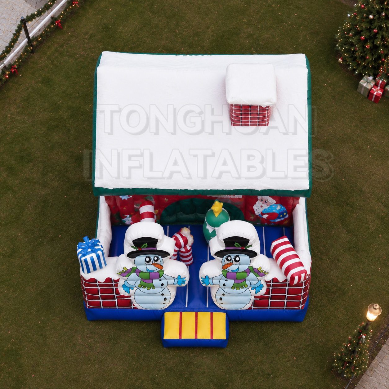 Christmas House Inflatable Bouncer with Snowman Artwork for Kids Holiday Parties Schools Parks and Rental Events