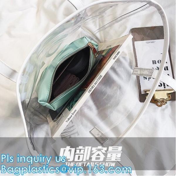 Makeup Bag with Shoulder Strap Pro Round Bag, rope handle clear Transparent tote bag, stadium clear vinyl pvc zipper bag