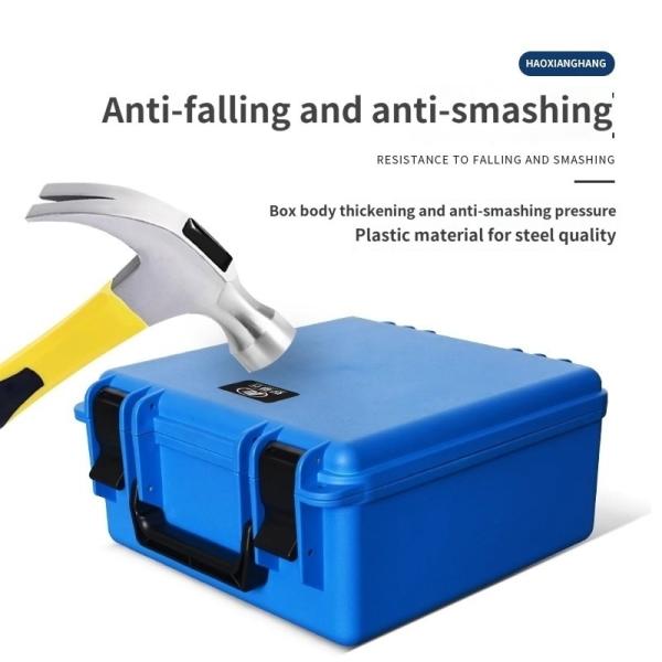 Estuche de almacenamiento de herramientas con mecanismo de interruptor de botón, mango esmerilado antideslizante y ranura bloqueable para la protección segura del equipo