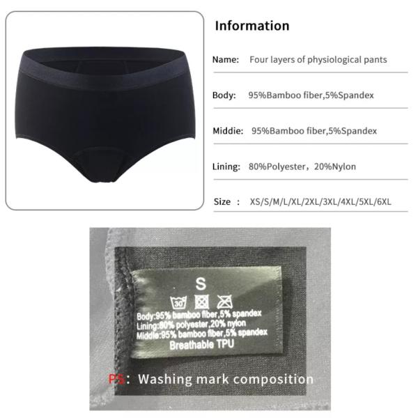 Nighttime Period Panties Underwear 4 Layer Leakproof Protective Menstrual Panties Bamboo