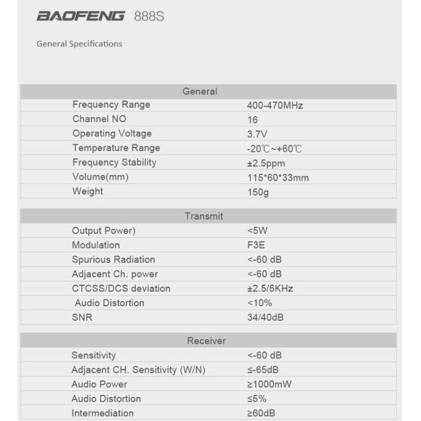 BF Baofeng 888 Lithium Battery Two-Way Walkie-Talkie for Kids Bluetooth Walkie-Talkie