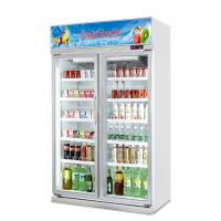 A mostra ereta do congelador da porta do vidro de corrediça para automático comercial degela o tipo