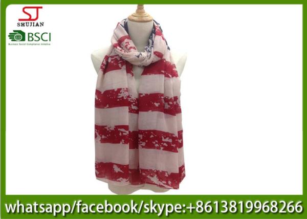 China supplier red stripe print scarf muffler 100*200cm 100% Polyester pashmina keep fashion