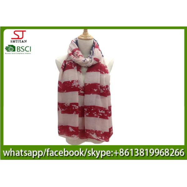 China supplier red stripe print scarf muffler 100*200cm 100% Polyester pashmina keep fashion