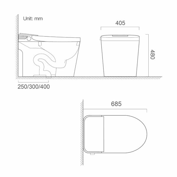 White Intelligent Water Closet Remote Control Washdown WC Pan 405x685x480mm Orin OR8108