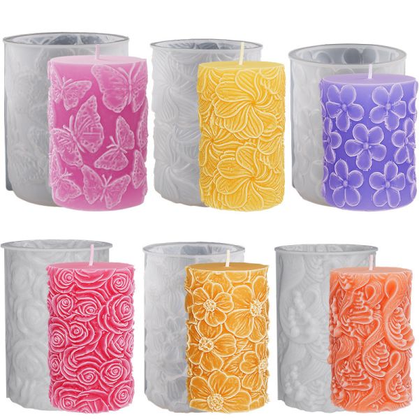 Cylindrical Aromatherapy Candle Silicone Mold DIY Butterfly Rose Wave Gypsum Ornament Expanded Fragrance Stone Dropping Mold