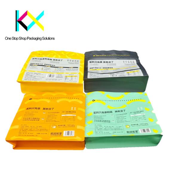 Side Zipper Eco Friendly Tea Bag Packaging with Customizable Flat Bottom in Various Sizes