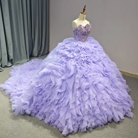 Beautiful Plus Size Lace-up Ruched Sleeveless Chapel Train Evening Party Gown Lilac Tulle Quinceanera Dress