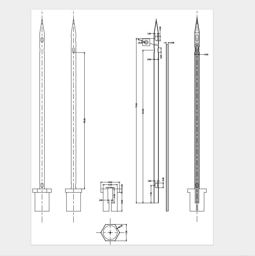 Double Layer Tubular Stainless Steel Needle With M6 Thread