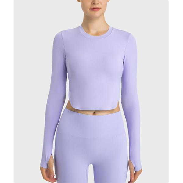 Sexy Split Ladies Yoga Tops Workout Women Long Sleeve Shirts With Removable Pad