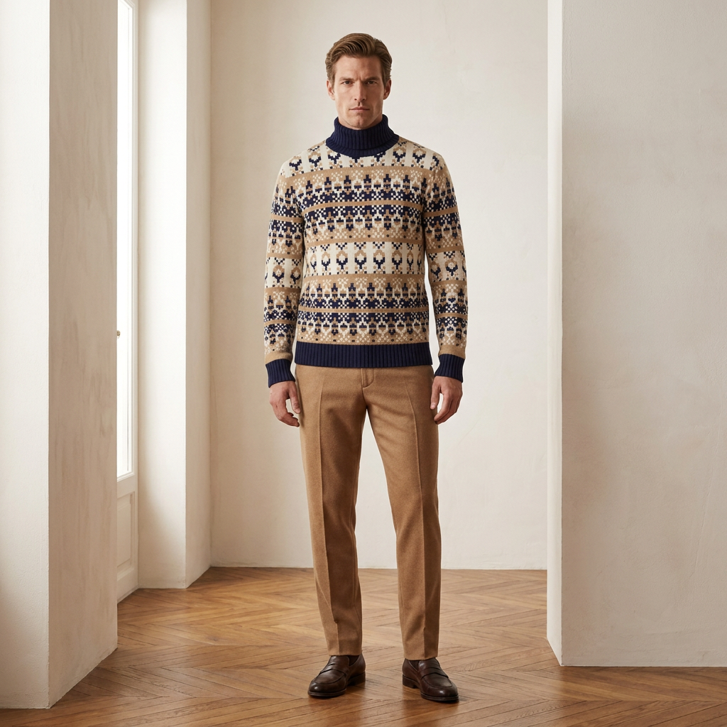100% Merino Wool Men's Sweater Pullover with Breathable and Anti-Pilling