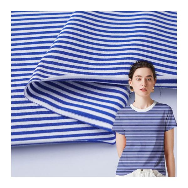 Tecido de camiseta de algodão a riscas Fio Tintado Material de Absorção de Umidade 170gm 40S