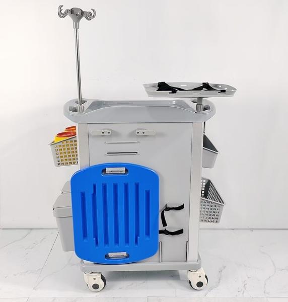 Plastic 4 Wheels Emergency Resuscitation Trolley for CPR Equipment Oxygen Cylinder Holder