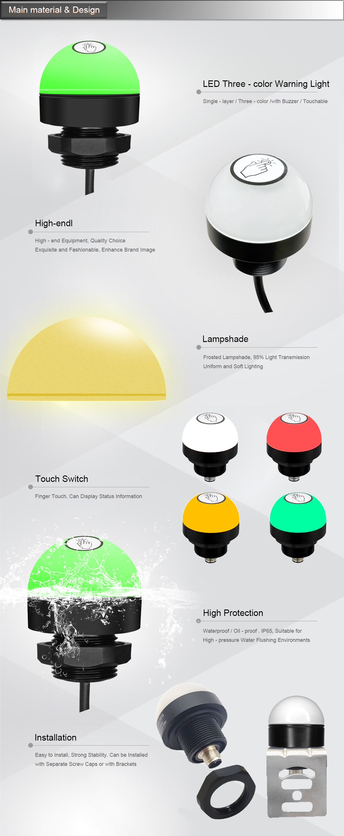 ONN-M4B-50 Touch Mode Operation RYG LED Warning Light For Industrial Automation IP50 IP67