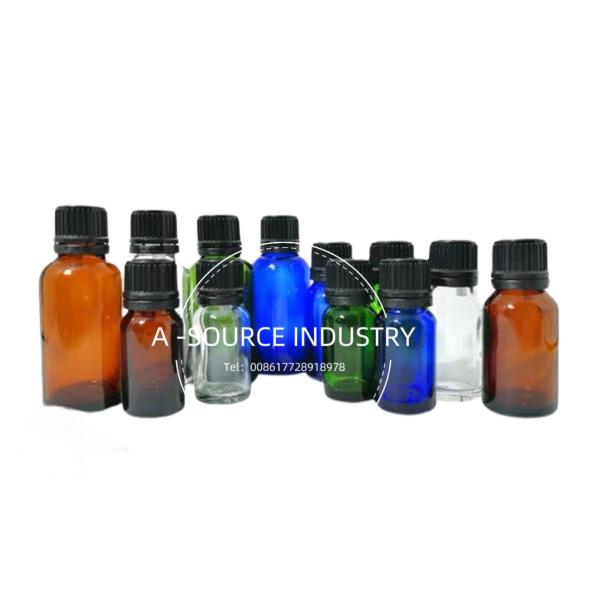 Glass Oil Bottle With Screw Cap , Blue / Green / Brown / Clear Essential Oil Bottles
