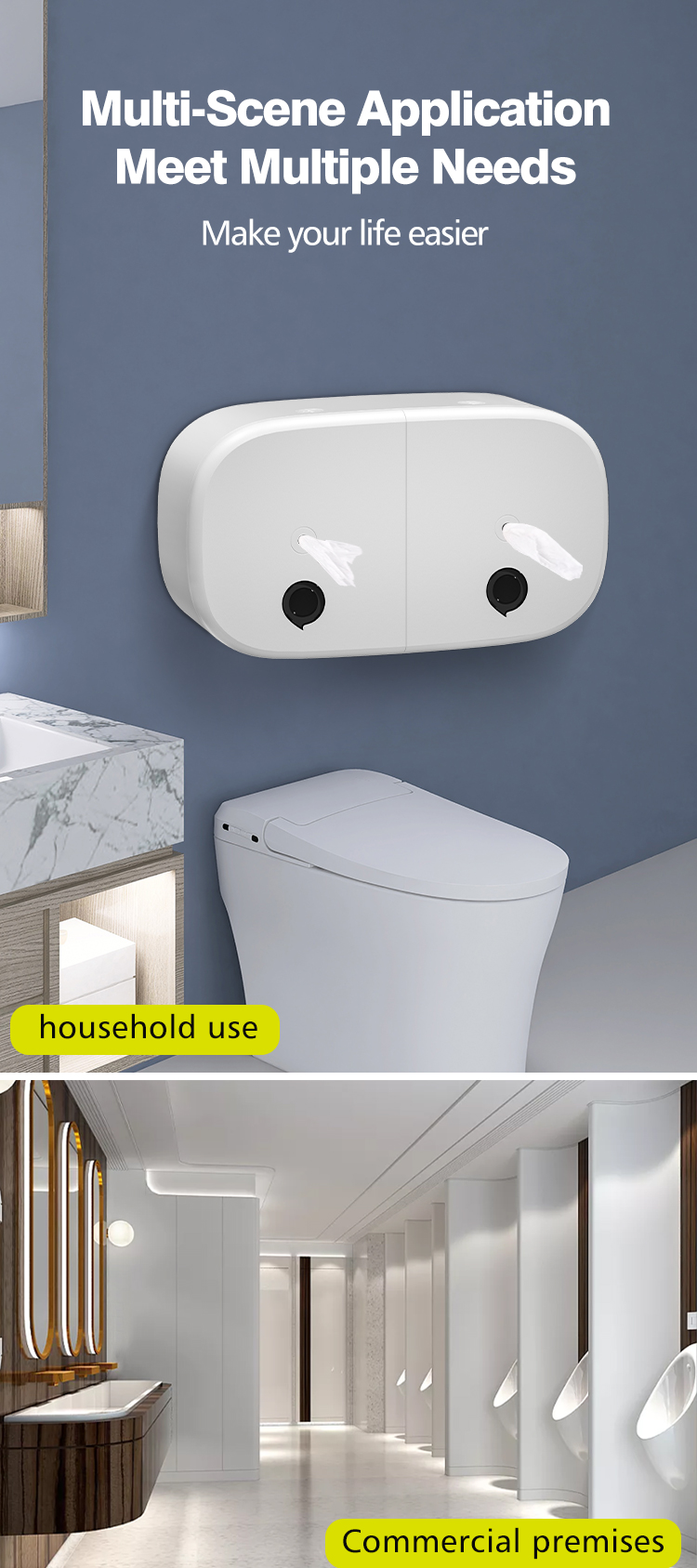 ABS Plastic Toilet Paper Dispenser Wall Mount 235*113*235mm For Hotel Grade Use