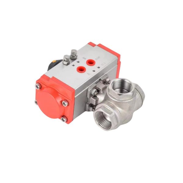 Stainless Steel 3 Way Internal Thread Pneumatic Ball Valve Double/Single Acting Pneumatic Actuator Female Threaded Ball Valve