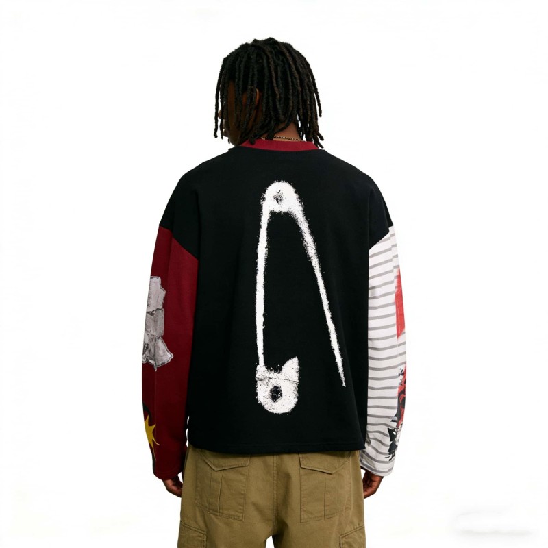 Custom Oversized Cut and Sew Screen Print Long Sleeve T Shirt