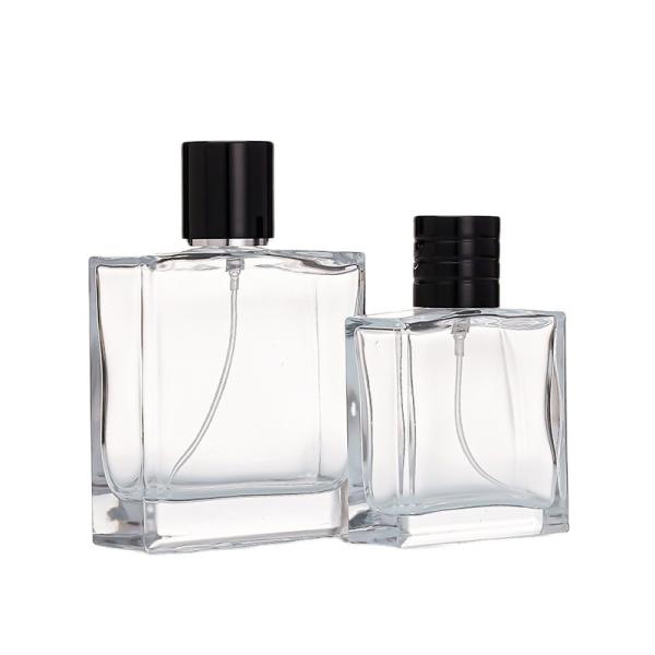 Bouteille en verre de parfums de luxe de 50 ml, 60 ml et 100 ml avec un design rose carré et rond