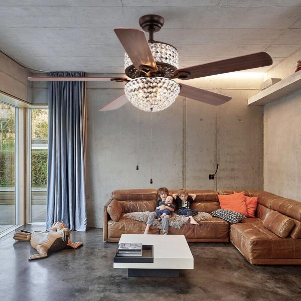 Bedroom AC110V 4100K  Flush Mount Crystal Chandelier Ceiling Fan Remote Control
