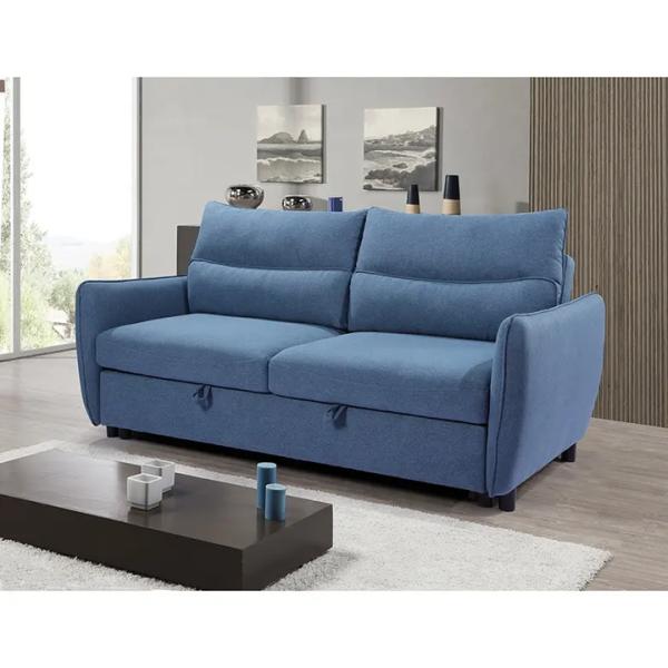Customized Material Move Down Back  Wood  Frame Sofa 3 Seaters Blue Fabric Folding Sofa Bed