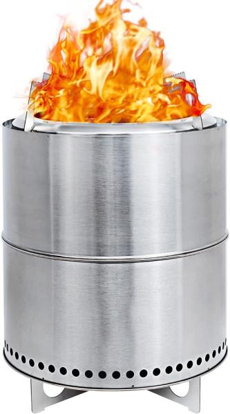 COOZOOM 15'' Portable Smokeless Fire Pit With Stand Stainless Steel Bonfire Stove