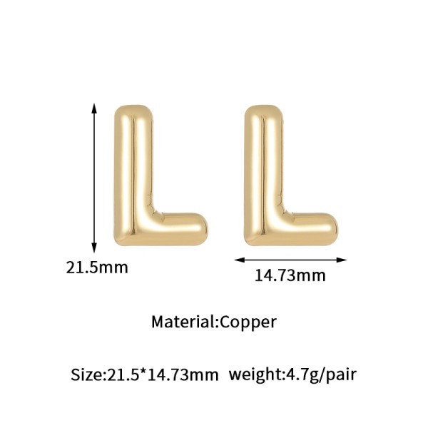 Jiexing Hot Selling 14K Gold Plated 925 Silver Needles A-Z Studs Smooth Surface Bubbles 26 English Letter Earrings
