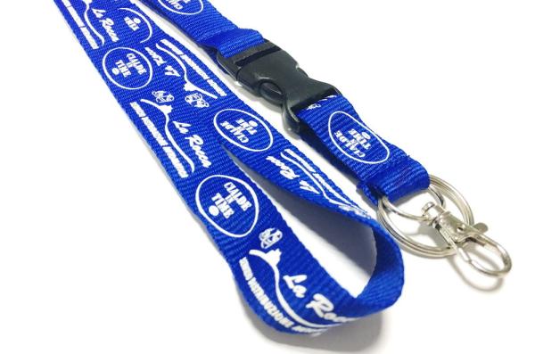 White Print Custom Polyester Lanyards One Side Safety Buckle Metal Hook Key Ring