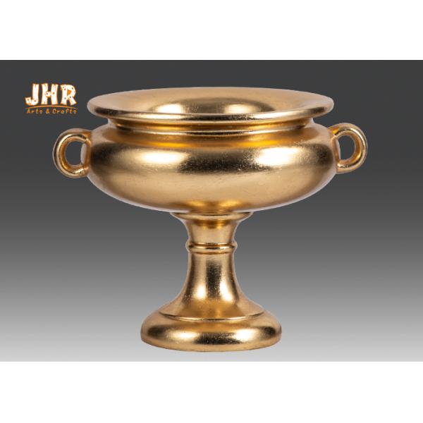Footed Gold Leaf Fiberglass Wedding Centerpiece Table Vases / Flower Bowls 2 Size