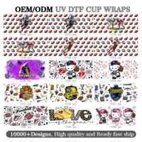 16oz Bolas de Rugby UV DTF Transfer Cup Wrap Stickers para e Custom Logo Glass Tumblers